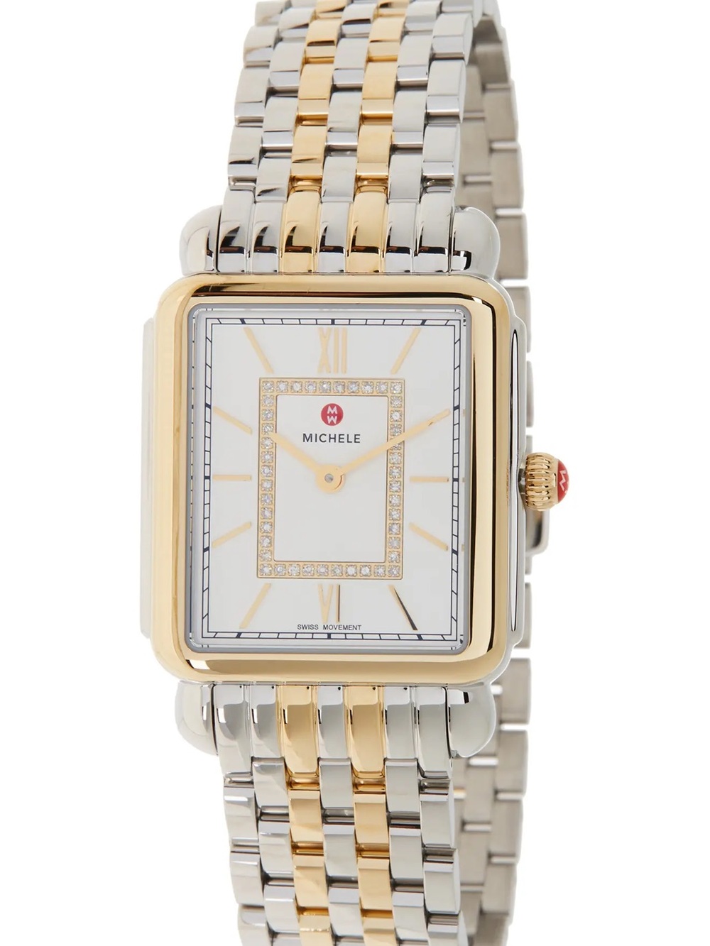 Michele Two-Tone Gold and Silver Rectangular Diamond Accent Dress Watch